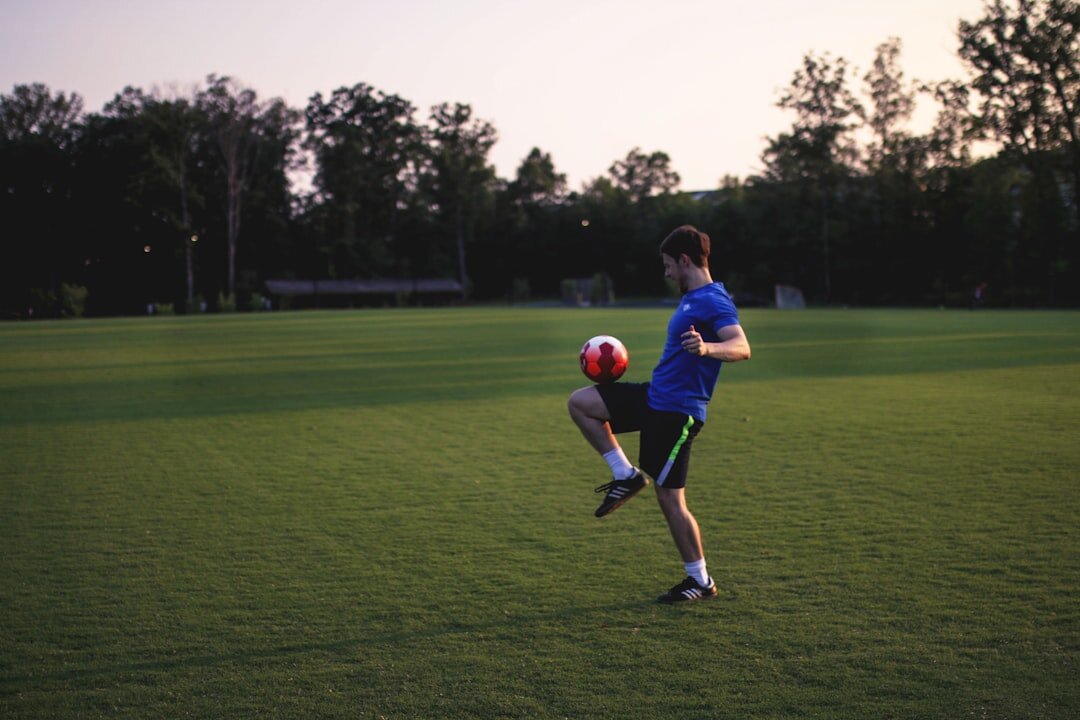 young soccer player training
